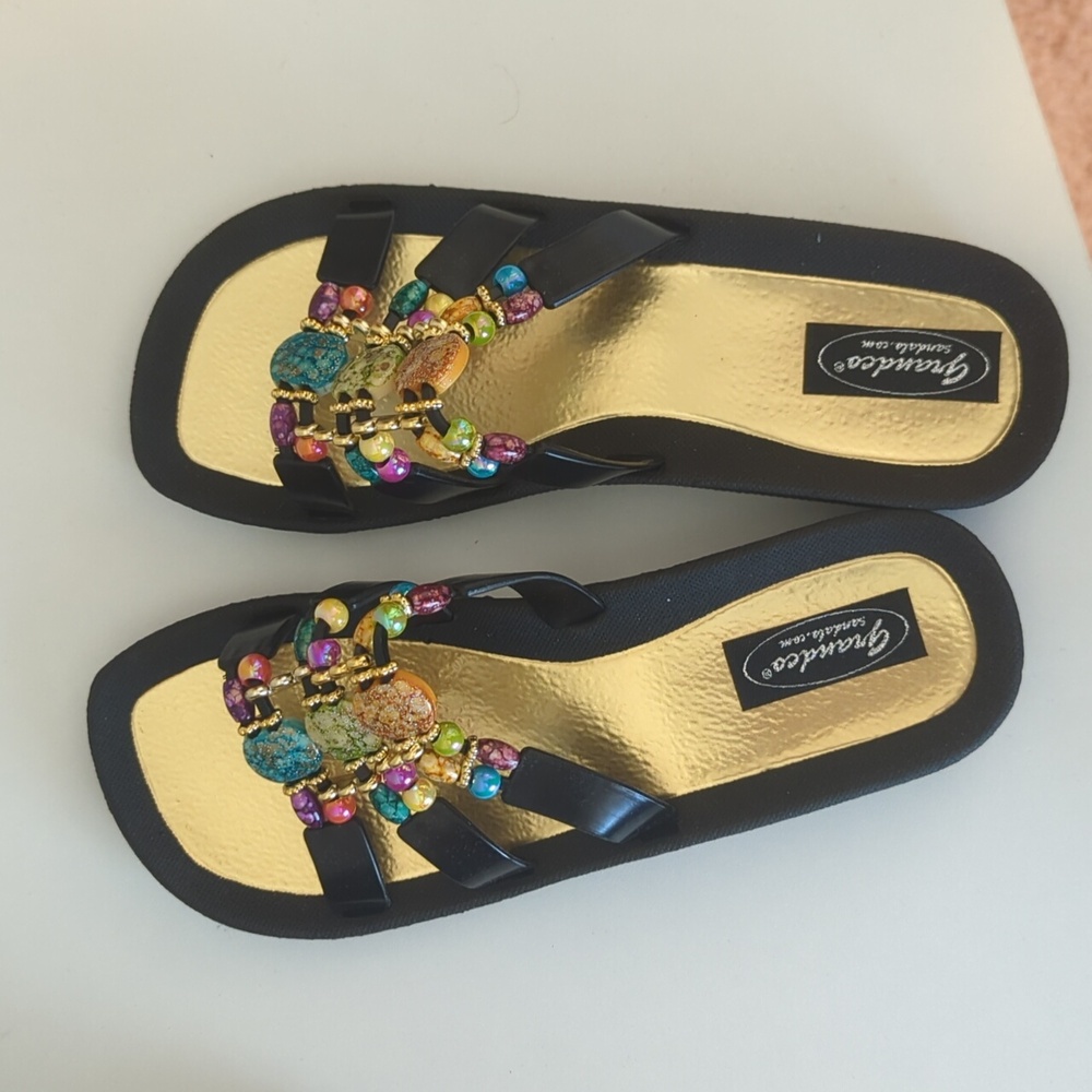 Grandco Jewel Beaded Gold‎ Colorful  Sandals Size 8